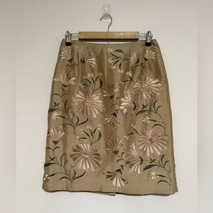 Patrick Christoper Embroidered Silk Pencil Skirt Size 8 Old Money Quiet Luxury